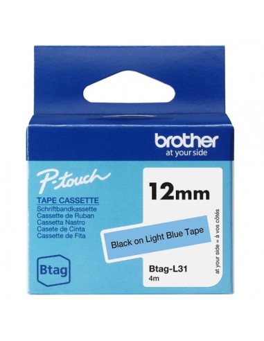 Brother Btag-L31 Cinta 12mm - Texto Negro sobre Fondo Azul Claro - Medidas 12mmx4 Metros - Apta para PTN10-PTN20-PTN25BT