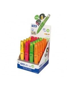 Milan Capsule Fluo Expositor de 20 Portaminas - Mina 1.3mm 2B Grafito - Goma Milan Extra Grande - Colores Surtidos