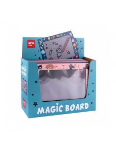 Apli Expositor con 24 Pizarras Magicas con Boligrafo - Diseños Gatos y Sistema Solar - Ni Mancha ni se Gasta