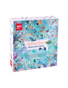 Apli Juego de Observacion Save the Ocean - Tablero de 40 x 40 cm - 40 Cartas y 24 Stickers