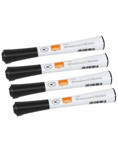 Nobo Pack de 4 Rotuladores para Pizarra Blanca - Punta Fina 1mm - Tinta con Poco Olor - Color Negro