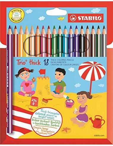 Stabilo Trio Thick Pack de 18 Lapices de Colores - Mina de 4.2mm - Forma Triangular - Colores Surtidos