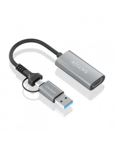 Aisens Conversor Aluminio USB-A USB-C a HDMI 1080P@60HZ - USB-A M USB-C M-HDMI H - 15cm - Color Gris