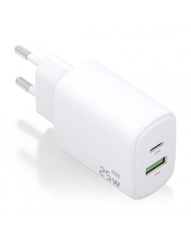 Aisens Cargador 25W - 1xUSB-C PD3.0 - 1xUSB-A QC3.0 - Color Blanco