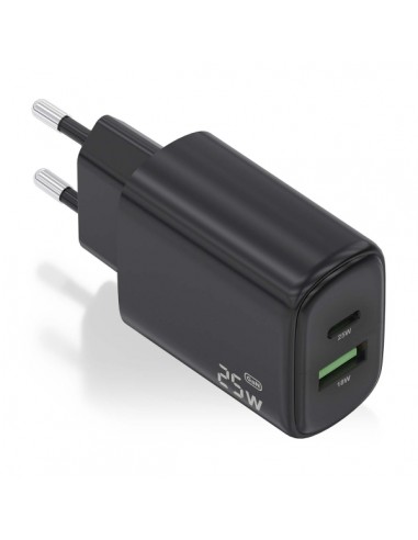 Aisens Cargador 25W - 1xUSB-C PD3.0 - 1xUSB-A QC3.0 - Color Negro