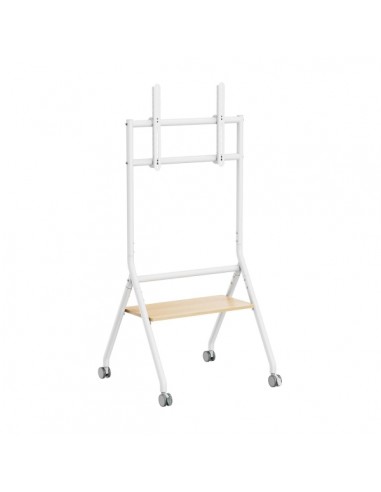 Aisens Soporte de Suelo ECO con Rueda - 1 Bandeja para Pantalla Interactiva TV 80kg de 37-86 - Color Blanco Madera