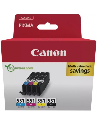 Canon CLI551 Multipack de 4 Cartuchos de Tinta Originales Negro-Cyan-Magenta y Amarillo - 6509B015