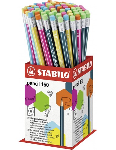 Stabilo Pencil 2160 Expositor de 72 Lapices con Goma - Mina HB de 2.2mm - Forma Hexagonal - Colores Surtidos