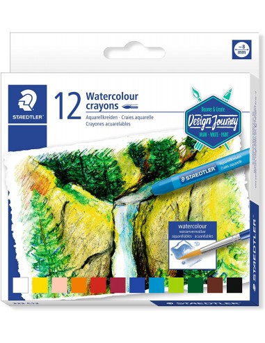 Staedtler Crayones Acuarelables 223 Pack de 12 Lapices de Cera - Facil de Mezclar - Extremadamente Opacos - Colores Surtidos
