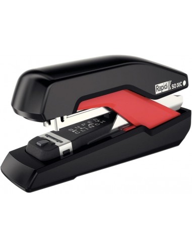 Rapid Supreme Omnipress SO30c Grapadora de Sobremesa Compacta - Hasta 30 Hojas - Grapado sin Esfuerzo - Color Negro Rojo