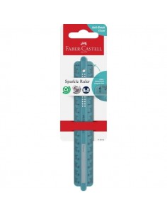 Faber-Castell Sparkle Regla Recta 15cm - Panel para Nombre - Escalas para Zurdos y Diestros - Color Verde Oceano