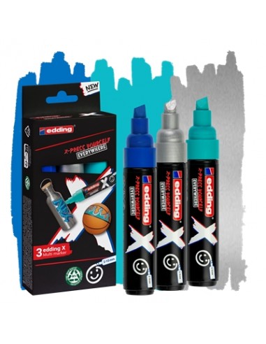 Edding X 6900 Oceano Pack de 3 Rotuladores Multisuperficie Permanentes de Tinta Opaca - Punta Biselada con Trazo 2-10mm -