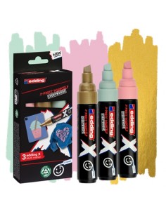 Edding X 6900 Pastel Pack de 3 Rotuladores Multisuperficie Permanentes de Tinta Opaca - Punta Biselada con Trazo 2-10mm -