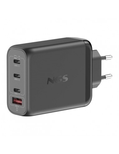 NGS Bud 140W Cargador Universal de Pared 140W Ultrarapido - GaN - 3x USB-C PD & PPS-1x USB-A QC 3.0 - Color Negro