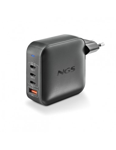 NGS Bud 160W Cargador Universal de Pared 160W Ultrarapido - GaN - 3x USB-C PD & PPS-1x USB-A QC 3.0 - Color Negro