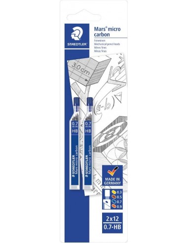 Staedtler Micro Carbon 250 Pack de 2 Tubos de 12 Minas - Mina HB de 0.7mm - Resistencia a la Rotura - 90-Procedente de