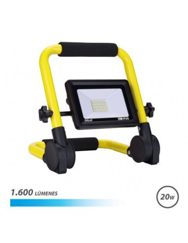 Elbat Foco LED con Soporte Plegable 20W - 1600 Lumenes - 6500K Luz Fria - Cable de 1.50m - IP65 para Uso en Exterior