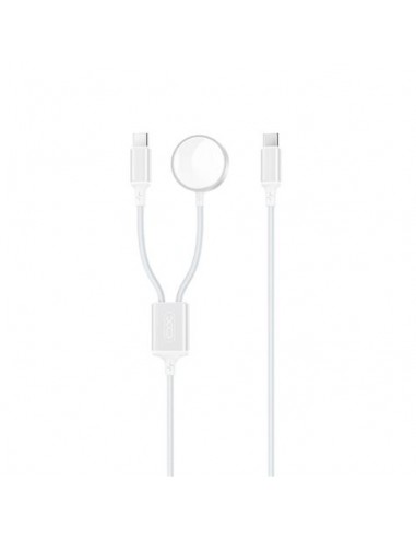 XO Cable USB 2 en 1 - 60W - Tipo C-Carga Magnetica Apple Watch - 1 Metro - Color Blanco
