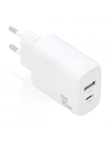 Aisens Cargador GaN 30W - 1xUSB-C PD3.0 QC4.0 - 1xUSB-A QC3.0 - Color Blanco