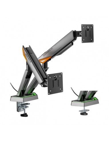 Aisens Soporte de Mesa RGB Gaming Contrapeso Giratorio e Inclinable Para Monitor-TV 16kg - 3 Pivotes - 2 Brazos - 17"-38" -