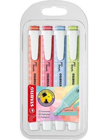 Stabilo Swing Cool Pastel Pack de 6 Marcadores Fluorescentes - Cuerpo Plano - Punta Biselada - Trazo entre 1 y 4mm - Tinta