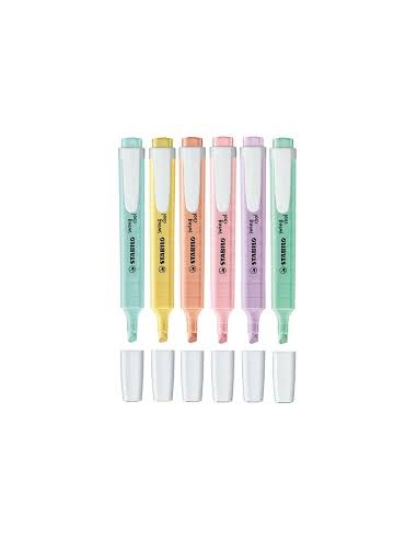 Stabilo Swing Cool Pastel Pack de 6 Marcadores Fluorescentes - Cuerpo Plano - Punta Biselada - Trazo entre 1 y 4mm - Tinta