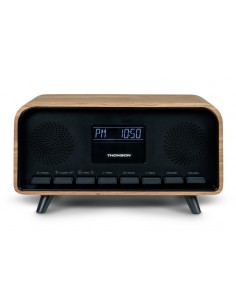 Thomson RT850BT Altavoz Retro Bluetooh - Radio Reloj Despertador - Potencia musical 30W - Color Madera Negro