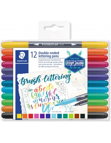 Staedtler 3004 Pack de 12 Rotuladores de Doble Punta para Lettering - Colores Surtidos