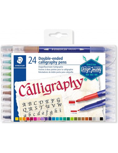 Staedtler 3005 Pack de 24 Rotuladores de Doble Punta para Caligrafia - Colores Surtidos
