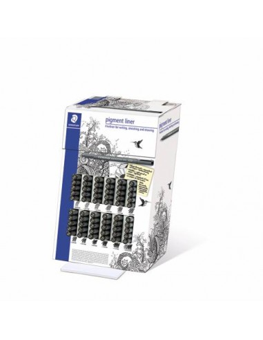 Staedtler Pigment Liner 308 Expositor de 60 Rotuladores Calibrados - Diversas Anchuras de Trazo - Secado Rapido - Color Negro