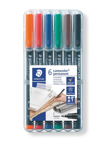 Staedtler Lumocolor 318 Pack de 6 Rotuladores Permanentes - Punta Fina Redonda - Trazo 0.6mm - Capuchon con Clip - Secado