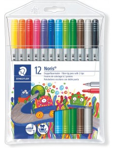Staedtler Noris 320 Pack de 12 Rotuladores de Doble Punta - Resistente a la Presion - Colores Surtidos