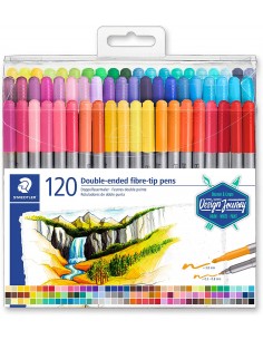 Staedtler 3200 Pack de 120 Rotuladores de Doble Punta - Resistente a la Presion - Colores Surtidos