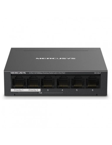Mercusys Switch 6 Puertos RJ45 10 100Mbps - 4 Puertos PoE - Largo Alcance hasta 250m en Modo Extendido - Carcasa de Metal