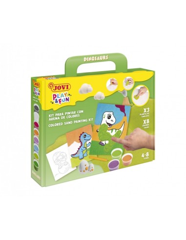 Jovi Play & Fun Kit Pinta con Arena Dinosaurs con 8 Botes de Arena-1 Punzon-3 Laminas con Diseños de Dinosaurios -