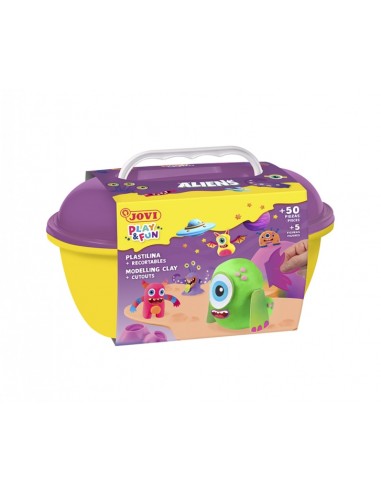 Jovi Play & Fun Cofre Aliens con 24 Barras de Plastilina 15gr-Modeladores-Recortables - Sin Gluten - Base Vegetal - No se