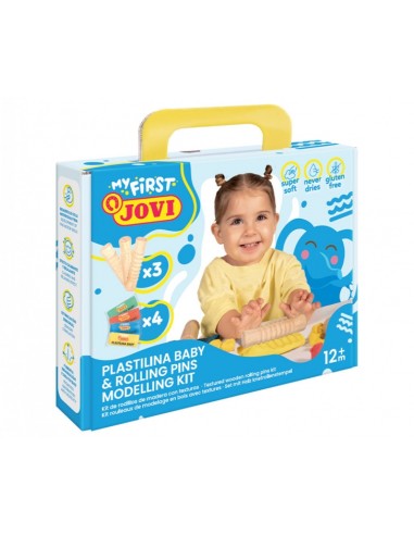 Jovi My First Plastilina Kit de Modelaje con 4 Pastillas de Plastilina 38gr-3 Rodillos de Madera - Super Blanda - Estimula