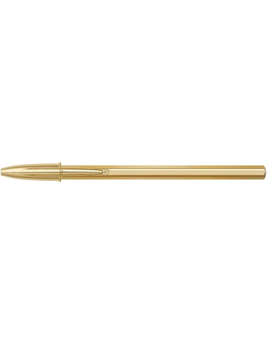 Bic Cristal Shine Boligrafo de Bola - Punta Media de 1.0mm - Tinta con Base de Aceite - Elegante Cuerpo Dorado - Color Azul