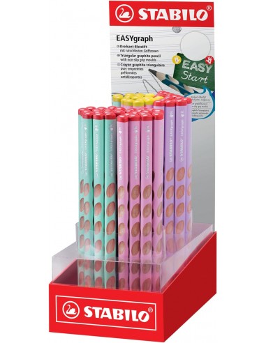 Stabilo Easygraph Pastel Expositor de 60 Lapices de Grafito - Mina HB de 3.15mm - Diseño Ergonomico - Colores Surtidos