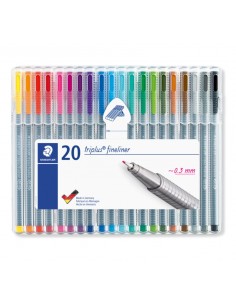 Staedtler Triplus Fineliner 334 Pack de 20 Rotuladores de Punta Fina - Trazo 0.3 mm Aprox - Tinta Base de Agua - Colores