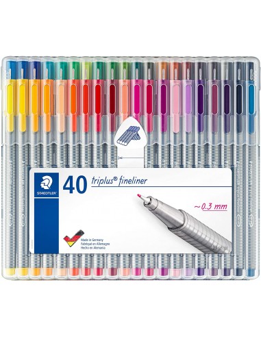 Staedtler Triplus Fineliner 334 Pack de 40 Rotuladores de Punta Fina - Trazo 0.3 mm Aprox - Tinta Base de Agua - Colores