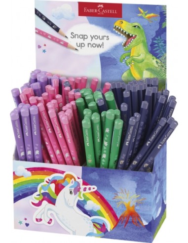 Faber-Castell Expositor de 120 Lapices de Grafito HB - Diseños con Motivos de Dinosaurios y Unicornios - Colores Surtidos