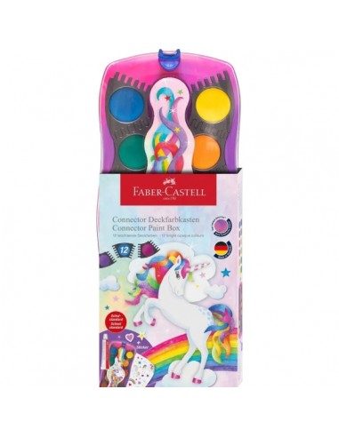 Faber-Castell Connector Unicornio Pack de 12 Acuarelas en Pastilla-Pintura Blanca Opaca-Pegatinas - Gran Opacidad -