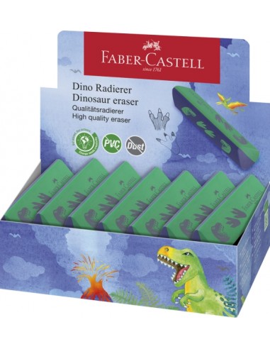 Faber-Castell Dinosaurio Goma de Borrar sin PVC - Forma Triangular Ergonomica - Sin Residuos - Borrado Limpio y Facil