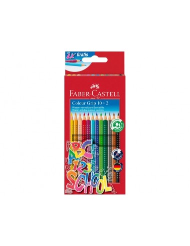 Faber-Castell Colour Grip Pack 10 2 Lapices de Colores Triangulares con Grip de Agarre - Con Espacio para el Nombre - Colores