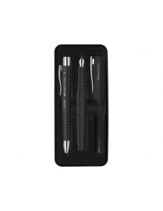 Faber-Castell Poly Pack de Boligrafo Poly Ball y Pluma Estilografica Poly Pen con Plumin B - Clip de Metal - Color Negro