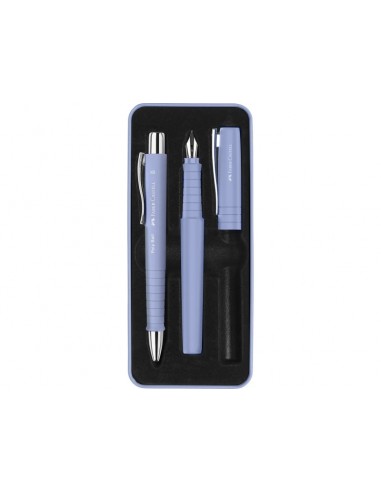 Faber-Castell Poly Pack de Boligrafo Poly Ball y Pluma Estilografica Poly Pen con Plumin B - Clip de Metal - Color Azul Claro