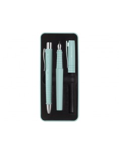 Faber-Castell Poly Pack de Boligrafo Poly Ball y Pluma Estilografica Poly Pen con Plumin B - Clip de Metal - Color Verde Claro