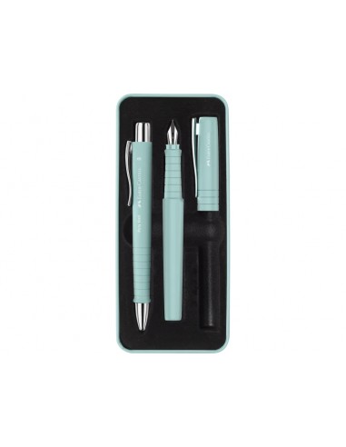 Faber-Castell Poly Pack de Boligrafo Poly Ball y Pluma Estilografica Poly Pen con Plumin B - Clip de Metal - Color Verde Claro