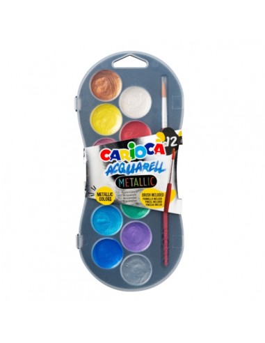 Carioca Acuarell Metallic Pack de 12 Acuarelas en Pastillas de Ø 30mm - Brillantes - Facilmente Mezclables - Colores